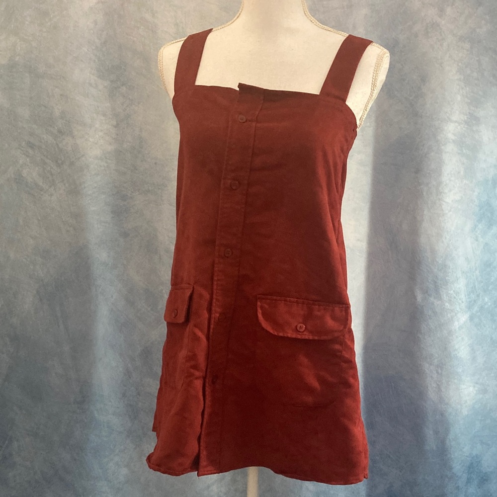 🏵️2for$40🏵️Handmade Brick Red Suede Button-Down Sleeveless Mini Dress Whimsygoth